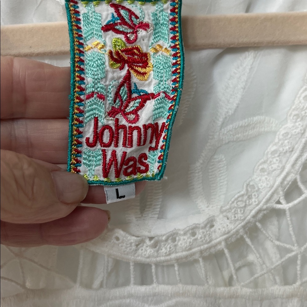 Johnny Was White Embroidered Lace-Yoke Blouse - Picture 2 of 5